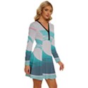 Waves Tidal Ocean Sea Tsunami Wave Minimalist Long Sleeve Deep V Mini Dress  View3