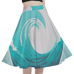 Waves Tidal Ocean Sea Tsunami Wave Minimalist A-Line Full Circle Midi Skirt With Pocket