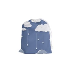 Blue Clouds Rain Raindrops Weather Sky Raining Drawstring Pouch (small) by Wav3s