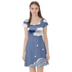 Blue Clouds Rain Raindrops Weather Sky Raining Short Sleeve Skater Dress by Wav3s