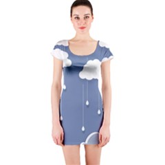 Blue Clouds Rain Raindrops Weather Sky Raining Short Sleeve Bodycon Dress by Wav3s