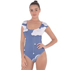 Blue Clouds Rain Raindrops Weather Sky Raining Short Sleeve Leotard  by Wav3s