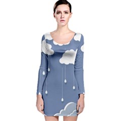 Blue Clouds Rain Raindrops Weather Sky Raining Long Sleeve Velvet Bodycon Dress by Wav3s