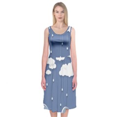 Blue Clouds Rain Raindrops Weather Sky Raining Midi Sleeveless Dress by Wav3s