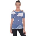 Blue Clouds Rain Raindrops Weather Sky Raining Shoulder Cut Out Short Sleeve Top View1