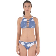 Blue Clouds Rain Raindrops Weather Sky Raining Perfectly Cut Out Bikini Set by Wav3s