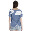 Blue Clouds Rain Raindrops Weather Sky Raining V-Neck Flutter Sleeve Top View2