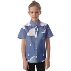 Blue Clouds Rain Raindrops Weather Sky Raining Kids  Short Sleeve Shirt by Wav3s