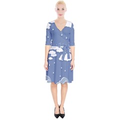 Blue Clouds Rain Raindrops Weather Sky Raining Wrap Up Cocktail Dress by Wav3s