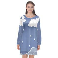 Blue Clouds Rain Raindrops Weather Sky Raining Long Sleeve Chiffon Shift Dress  by Wav3s