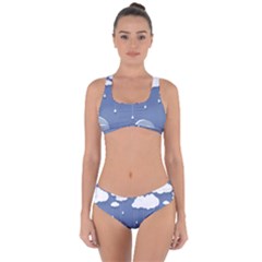 Blue Clouds Rain Raindrops Weather Sky Raining Criss Cross Bikini Set by Wav3s