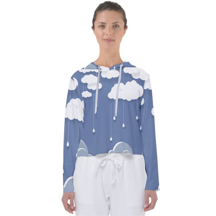 Blue Clouds Rain Raindrops Weather Sky Raining Women s Slouchy Sweat