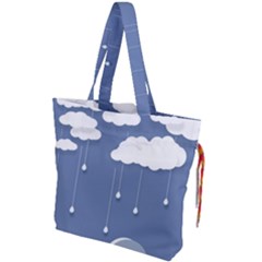 Blue Clouds Rain Raindrops Weather Sky Raining Drawstring Tote Bag by Wav3s