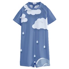 Blue Clouds Rain Raindrops Weather Sky Raining Kids  Boyleg Half Suit Swimwear by Wav3s