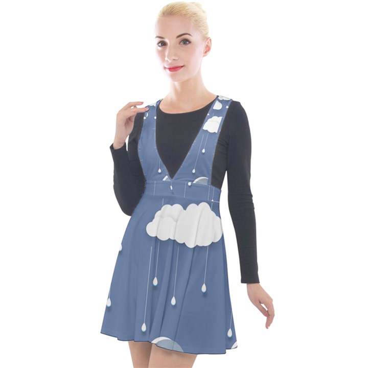 Blue Clouds Rain Raindrops Weather Sky Raining Plunge Pinafore Velour Dress