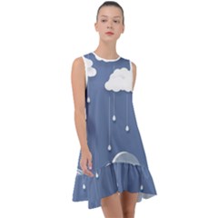 Blue Clouds Rain Raindrops Weather Sky Raining Frill Swing Dress by Wav3s