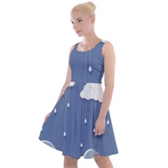 Blue Clouds Rain Raindrops Weather Sky Raining Knee Length Skater Dress by Wav3s