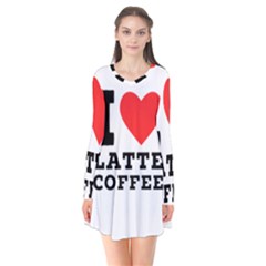 I Love Latte Coffee Long Sleeve V-neck Flare Dress by ilovewhateva