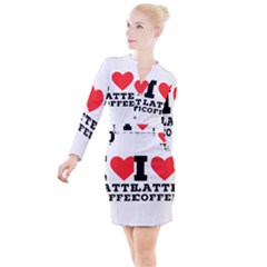 I Love Latte Coffee Button Long Sleeve Dress by ilovewhateva