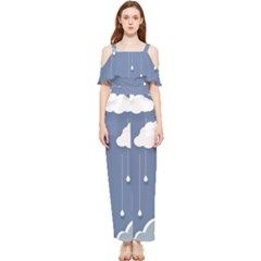 Blue Clouds Rain Raindrops Weather Sky Raining Draped Sleeveless Chiffon Jumpsuit by Wav3s