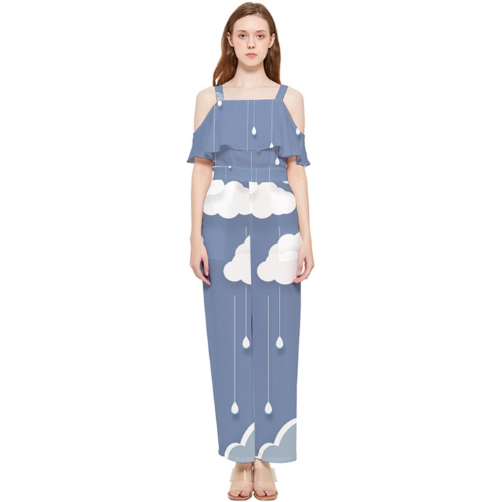 Blue Clouds Rain Raindrops Weather Sky Raining Draped Sleeveless Chiffon Jumpsuit