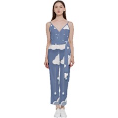 Blue Clouds Rain Raindrops Weather Sky Raining V-neck Spaghetti Strap Tie Front Jumpsuit by Wav3s