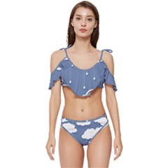 Blue Clouds Rain Raindrops Weather Sky Raining Ruffle Edge Tie Up Bikini Set	 by Wav3s