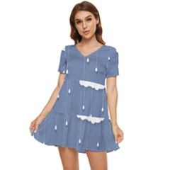 Blue Clouds Rain Raindrops Weather Sky Raining Tiered Short Sleeve Babydoll Dress by Wav3s