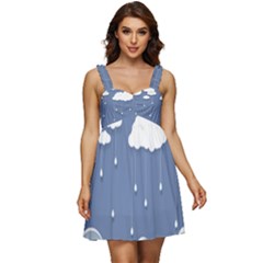 Blue Clouds Rain Raindrops Weather Sky Raining Ruffle Strap Babydoll Chiffon Dress by Wav3s