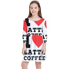 I Love Latte Coffee Kids  Quarter Sleeve Skater Dress by ilovewhateva