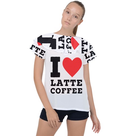 I Love Latte Coffee Ruffle Collar Chiffon Blouse by ilovewhateva