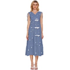 Blue Clouds Rain Raindrops Weather Sky Raining V-neck Drawstring Shoulder Sleeveless Maxi Dress by Wav3s