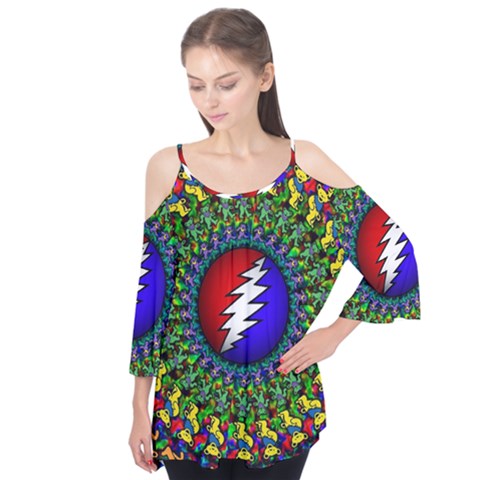 Grateful Dead Pattern Flutter Sleeve Tee  by Wav3s