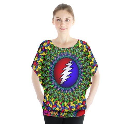 Grateful Dead Pattern Batwing Chiffon Blouse by Wav3s