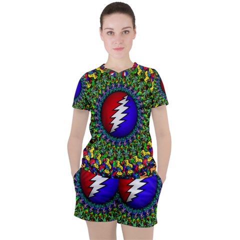 Grateful Dead Pattern Women s Tee And Shorts Set by Wav3s