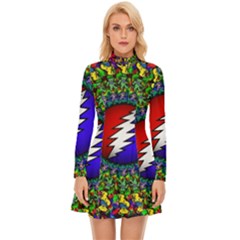 Grateful Dead Pattern Long Sleeve Velour Longline Dress by Wav3s