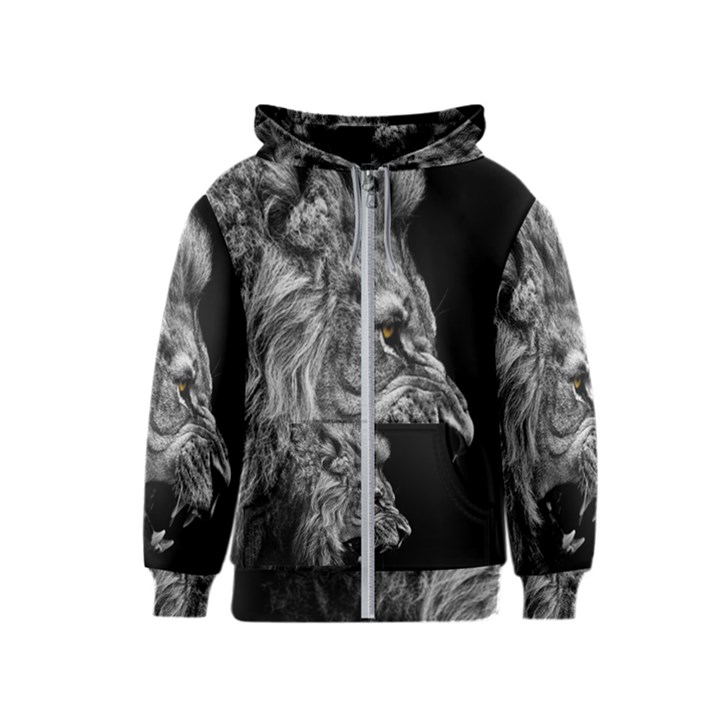 Angry Male Lion Roar Kids  Zipper Hoodie