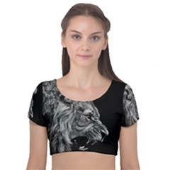 Angry Male Lion Roar Velvet Short Sleeve Crop Top  by Wav3s