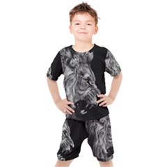 Angry Male Lion Roar Kids  Tee And Shorts Set