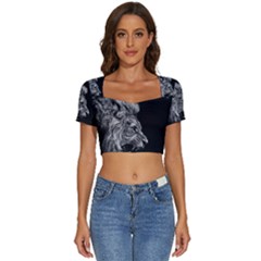 Angry Male Lion Roar Short Sleeve Square Neckline Crop Top  by Wav3s