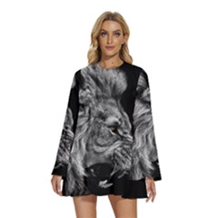 Angry Male Lion Roar Round Neck Long Sleeve Bohemian Style Chiffon Mini Dress by Wav3s