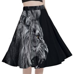 Angry Male Lion Roar A-line Full Circle Midi Skirt With Pocket by Wav3s