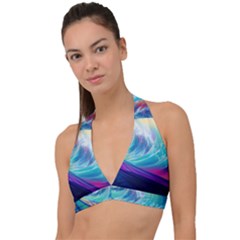 Wave Ocean Sea Tsunami Nautical Nature Water Halter Plunge Bikini Top by Wav3s