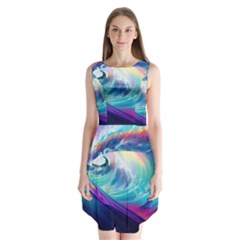 Wave Ocean Sea Tsunami Nautical Nature Water Sleeveless Chiffon Dress   by Wav3s