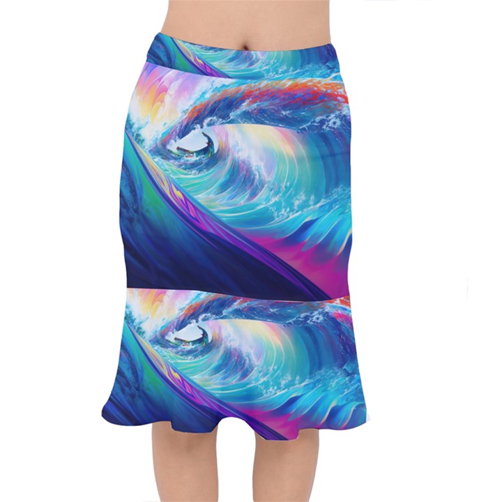 Wave Ocean Sea Tsunami Nautical Nature Water Short Mermaid Skirt