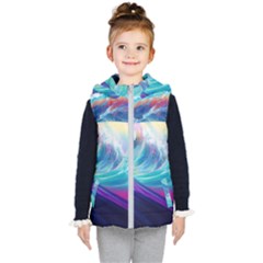 Wave Ocean Sea Tsunami Nautical Nature Water Kids  Hooded Puffer Vest by Wav3s