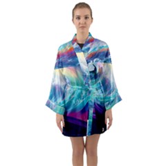 Wave Ocean Sea Tsunami Nautical Nature Water Long Sleeve Satin Kimono by Wav3s