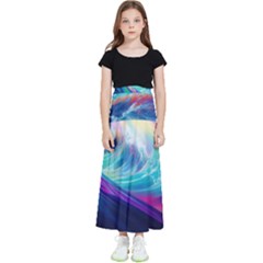 Wave Ocean Sea Tsunami Nautical Nature Water Kids  Flared Maxi Skirt by Wav3s