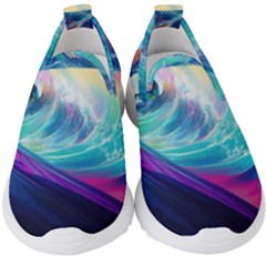 Wave Ocean Sea Tsunami Nautical Nature Water Kids  Slip On Sneakers by Wav3s