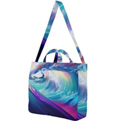 Wave Ocean Sea Tsunami Nautical Nature Water Square Shoulder Tote Bag by Wav3s